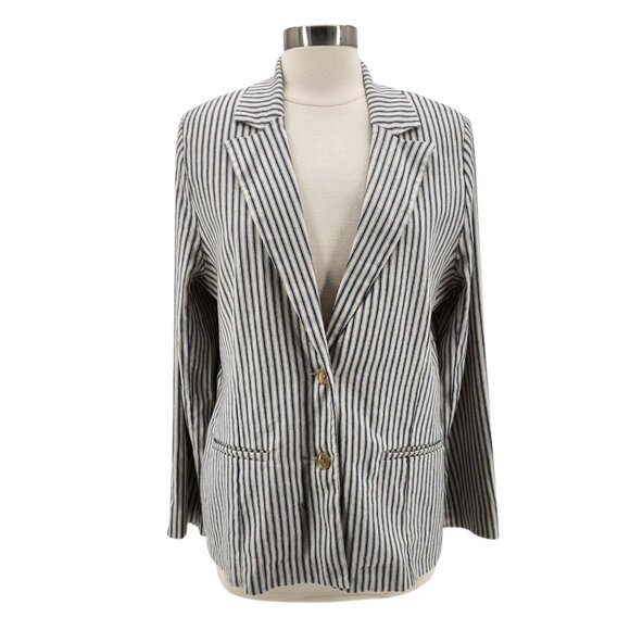 NEW Evereve Womens Medium Jacket Thea Stripe Blazer Natural Stripe Linen Blend - Picture 12 of 12